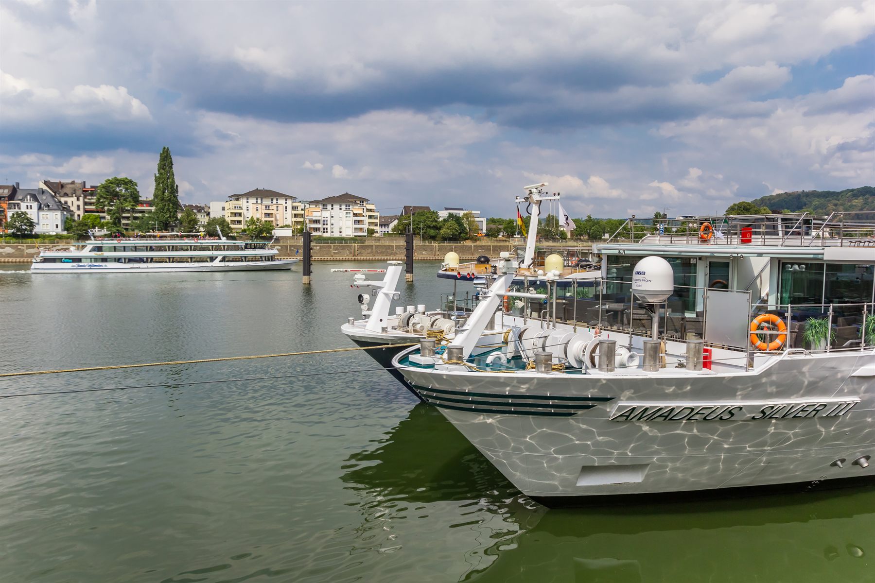 A river cruise ship on the Mosel at Koblenz, Germany